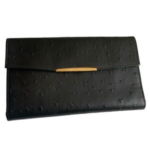 1960s Don Lopez Vintage Natural Ostrich Black Leather Lined Checkbook Wallet